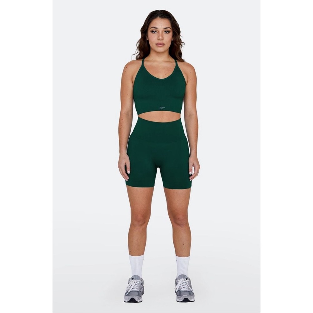 SET Active Women’s Dark Green Workout Top & Bike Shorts